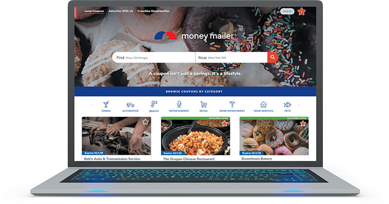 Computer displaying MoneyMailer.com online savings